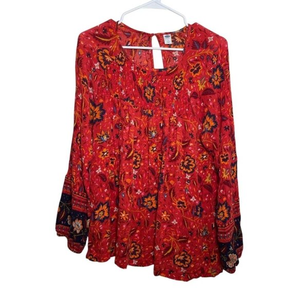 Old Navy women large red floral artsy flowy boho blouse - Picture 1 of 10
